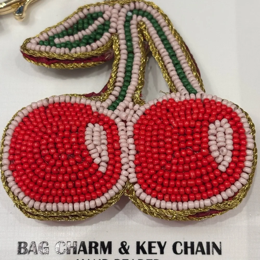 NIB Haute Hippie Cherry Beaded Keychain / bag charm